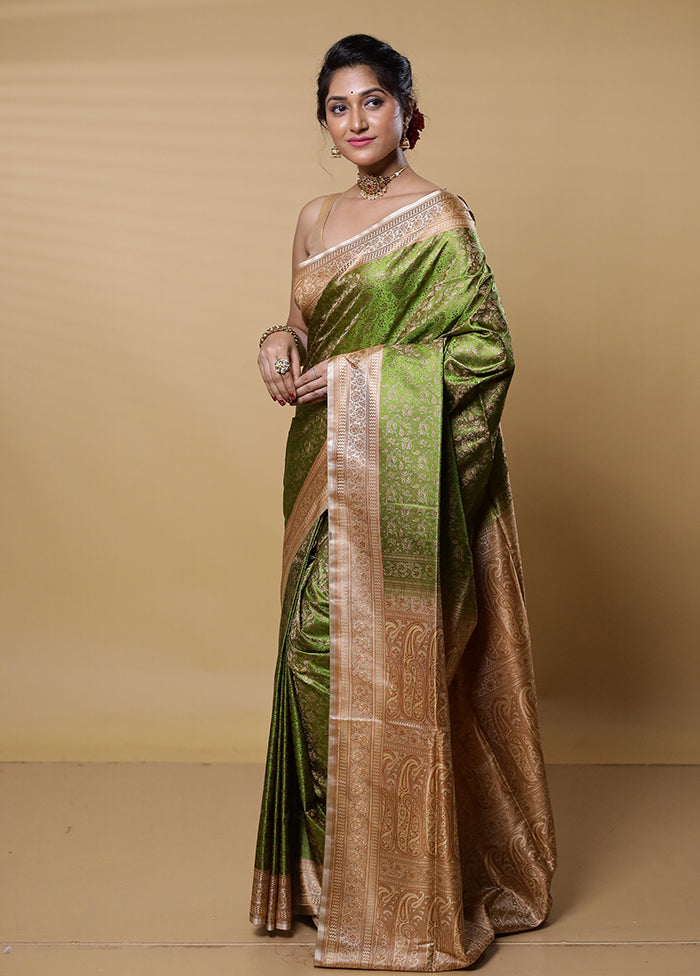 Green Jamewar Silk Saree With Blouse Piece