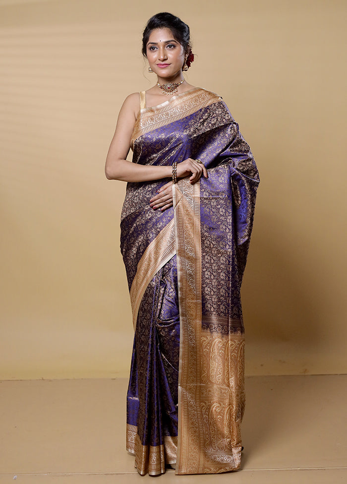 Blue Jamewar Silk Saree With Blouse Piece