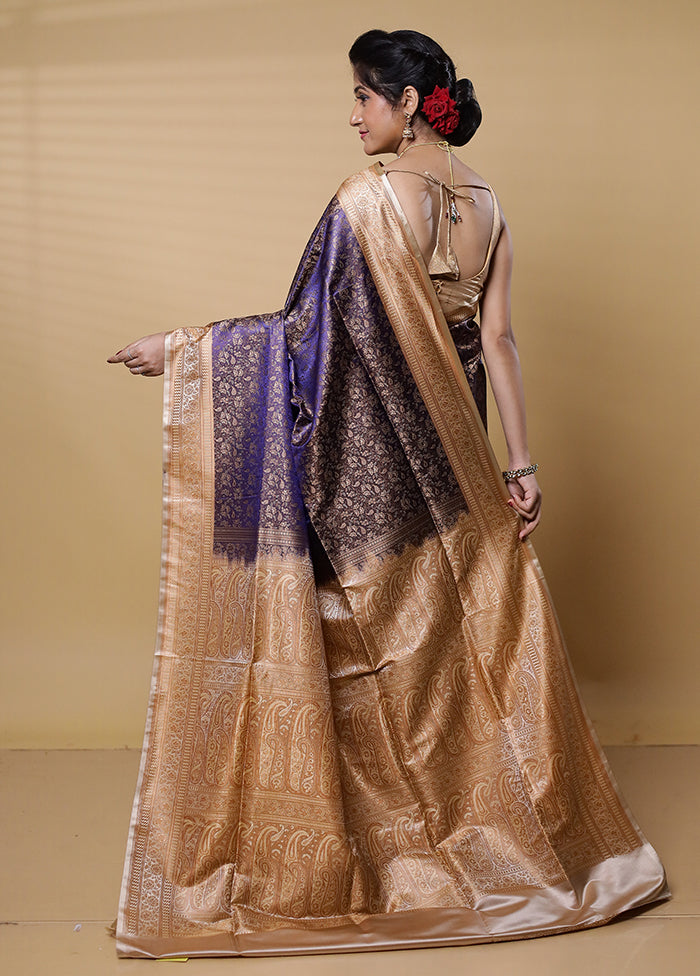 Blue Jamewar Silk Saree With Blouse Piece