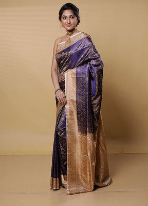 Blue Jamewar Silk Saree With Blouse Piece