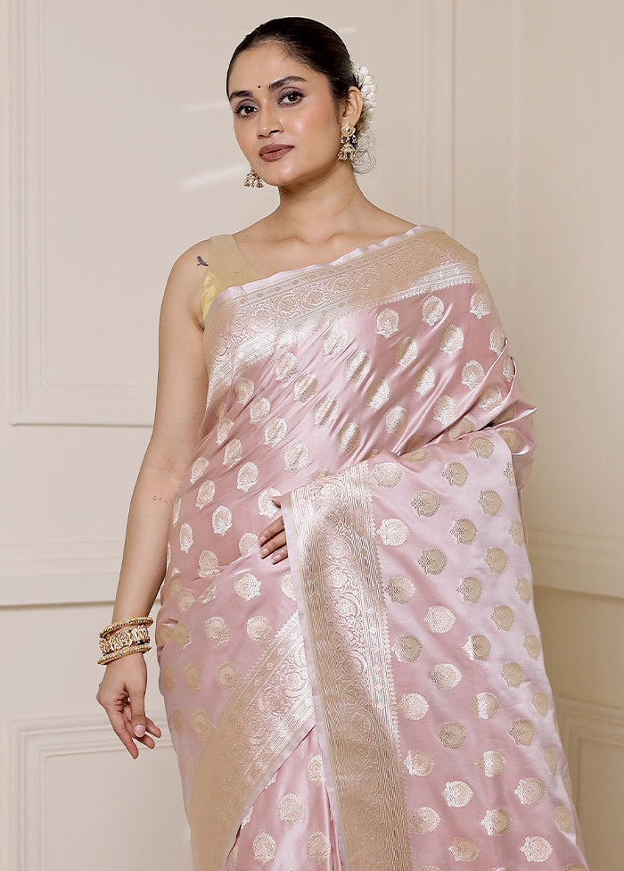 Pink Banarasi Silk Saree With Blouse Piece