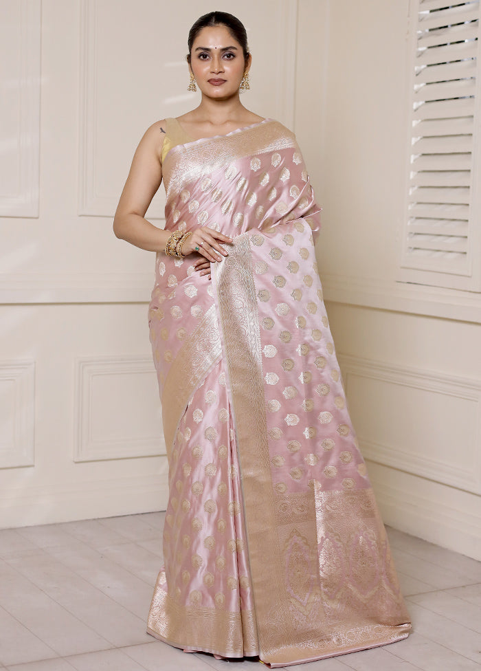 Pink Banarasi Silk Saree With Blouse Piece