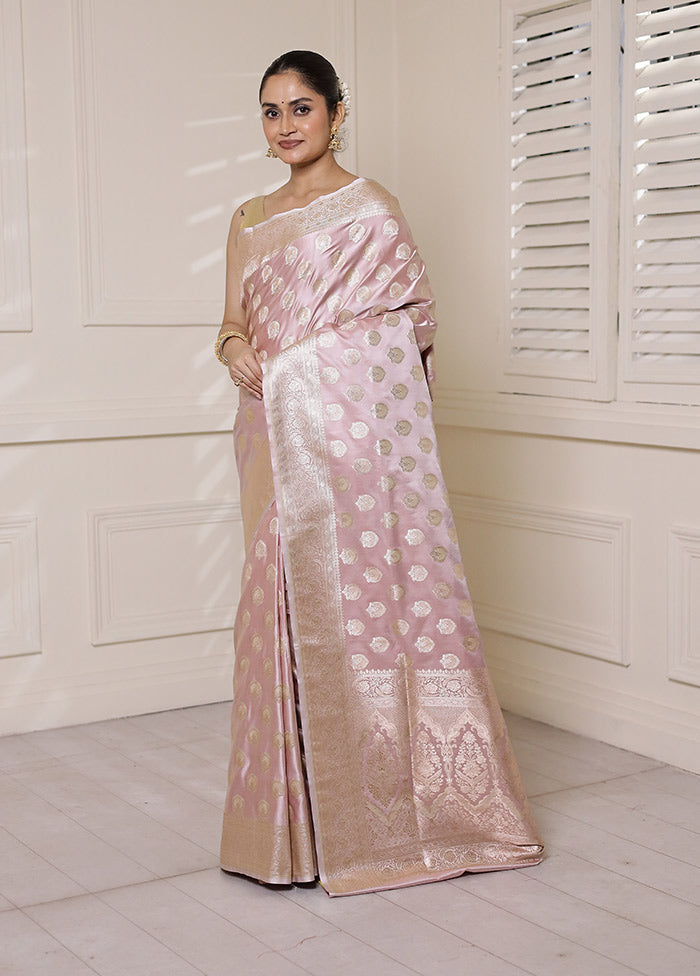 Pink Banarasi Silk Saree With Blouse Piece