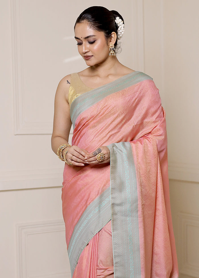 Pink Kanjivaram Silk Saree With Blouse Piece