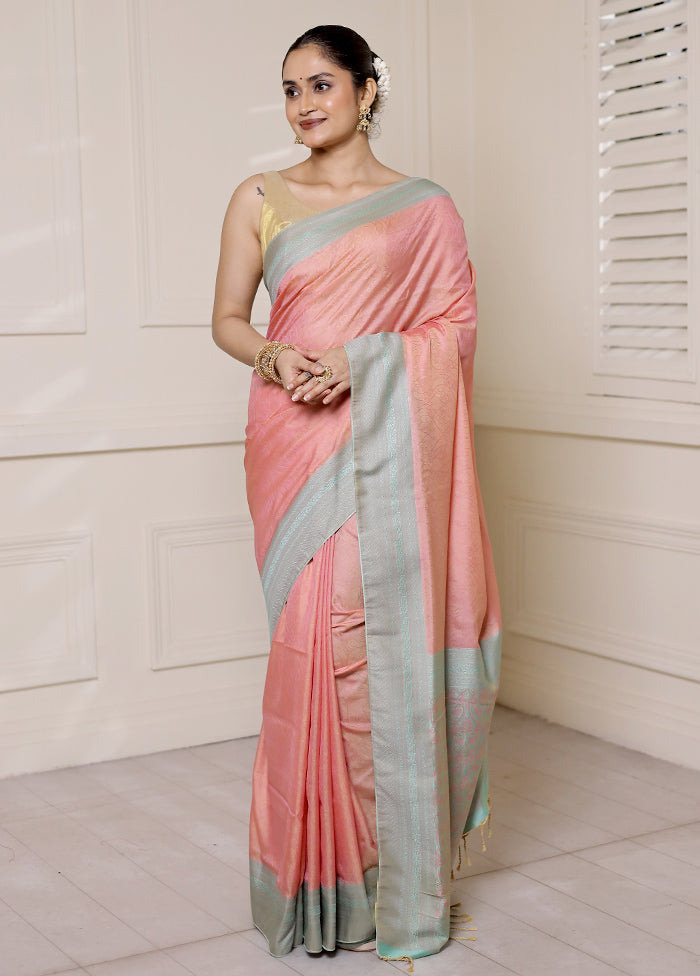 Pink Kanjivaram Silk Saree With Blouse Piece