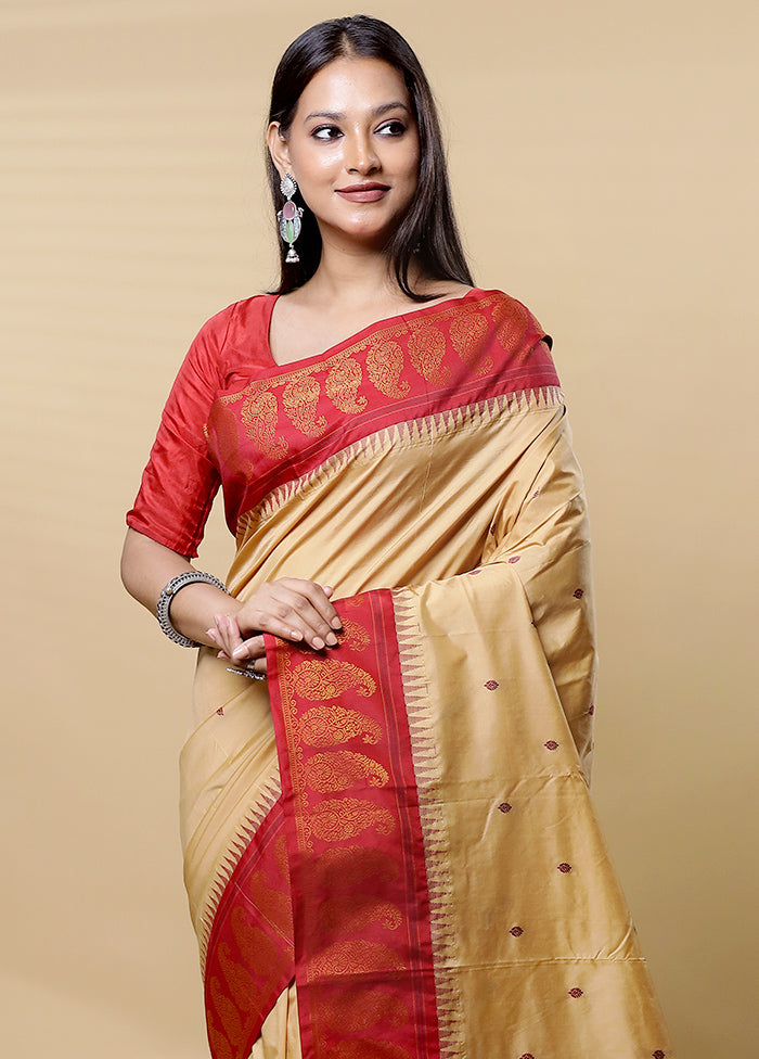 Cream Kanjivaram Silk Saree With Blouse Piece