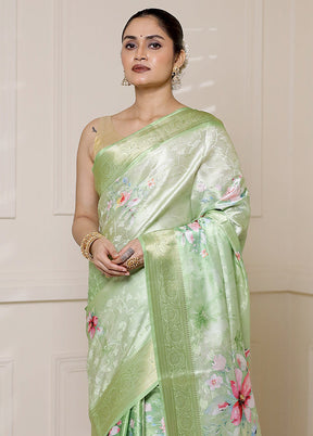 Green Dupion Silk Saree With Blouse Piece