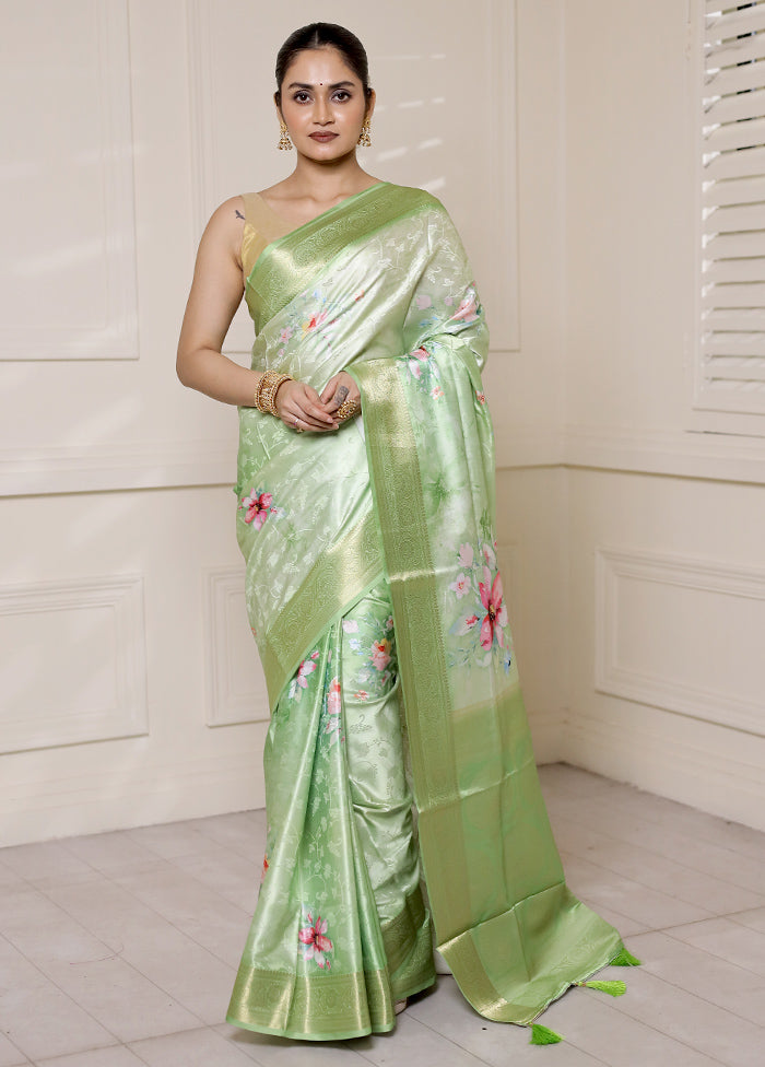 Green Dupion Silk Saree With Blouse Piece