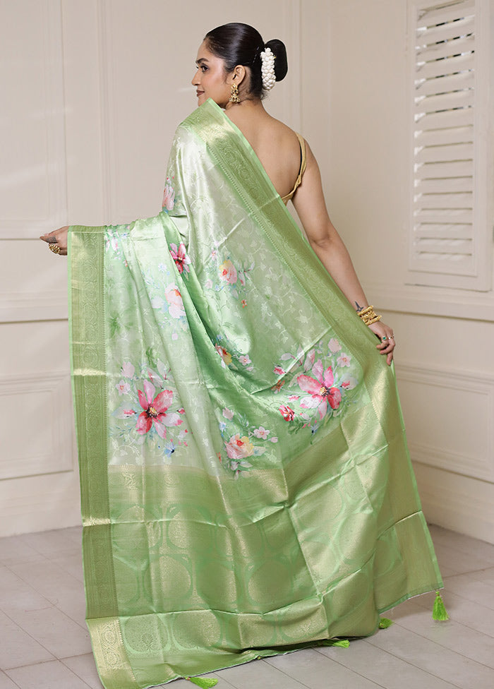 Green Dupion Silk Saree With Blouse Piece