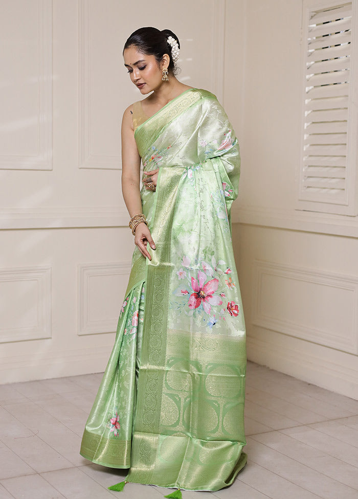 Green Dupion Silk Saree With Blouse Piece