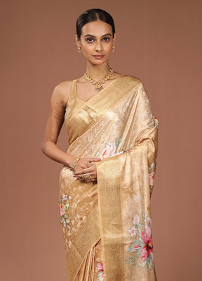 Yellow Dupion Silk Saree With Blouse Piece