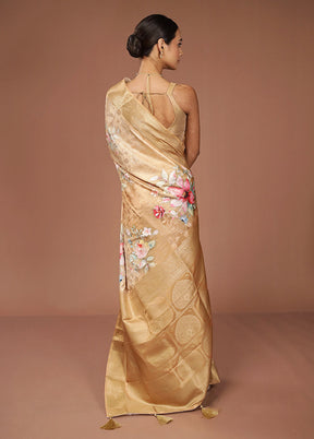 Yellow Dupion Silk Saree With Blouse Piece