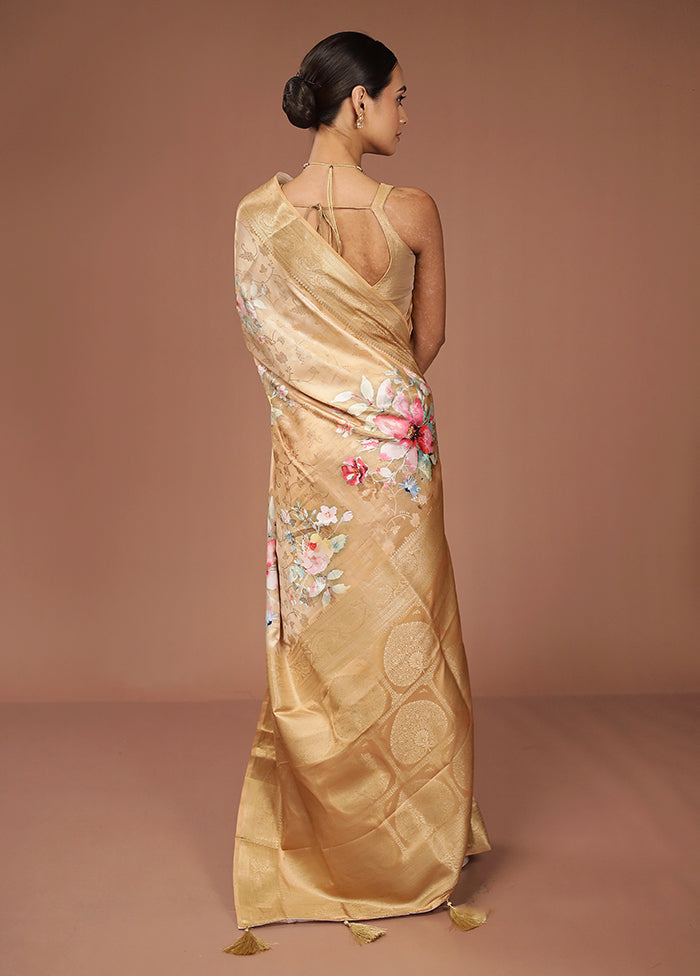 Yellow Dupion Silk Saree With Blouse Piece