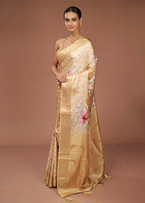 Yellow Dupion Silk Saree With Blouse Piece