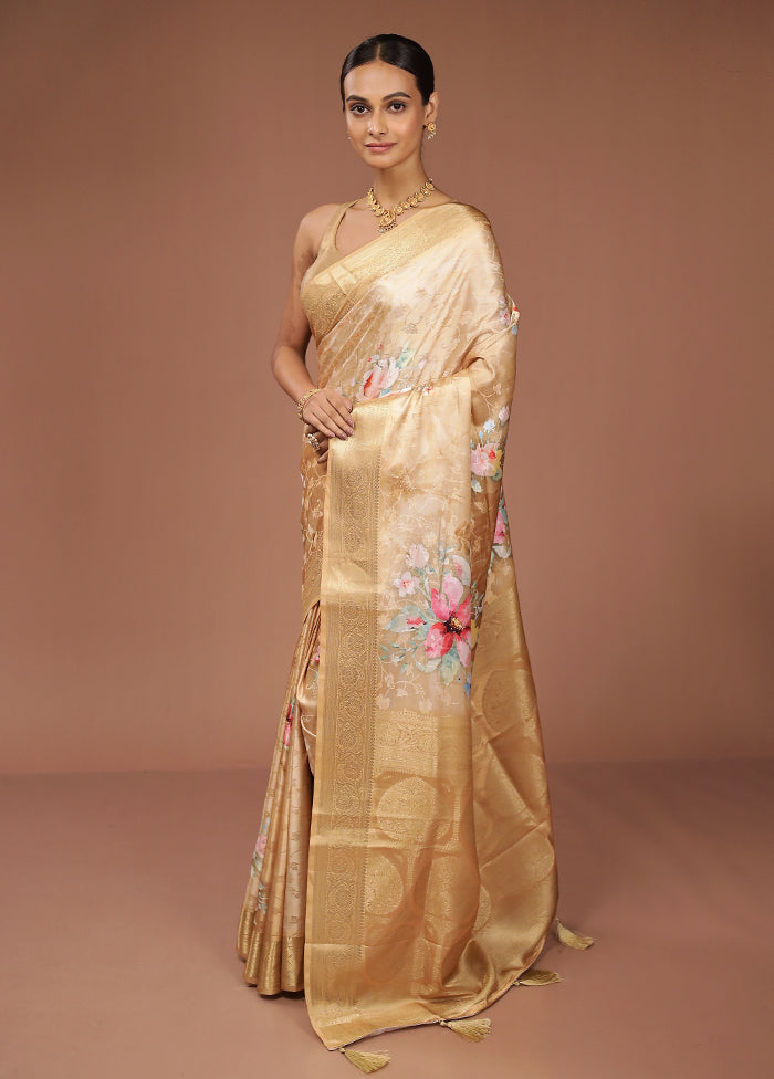 Yellow Dupion Silk Saree With Blouse Piece
