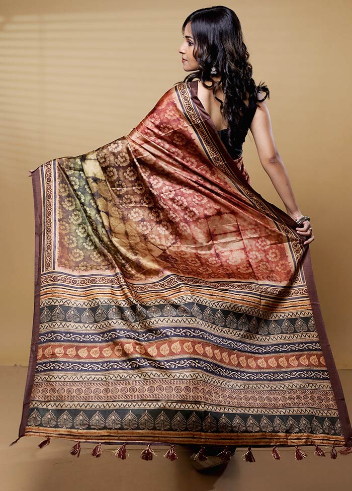 Brown Dupion Silk Saree With Blouse Piece