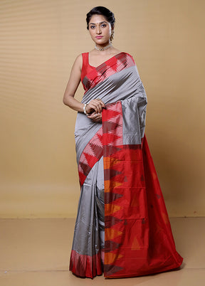 Grey Kanjivaram Silk Saree With Blouse Piece