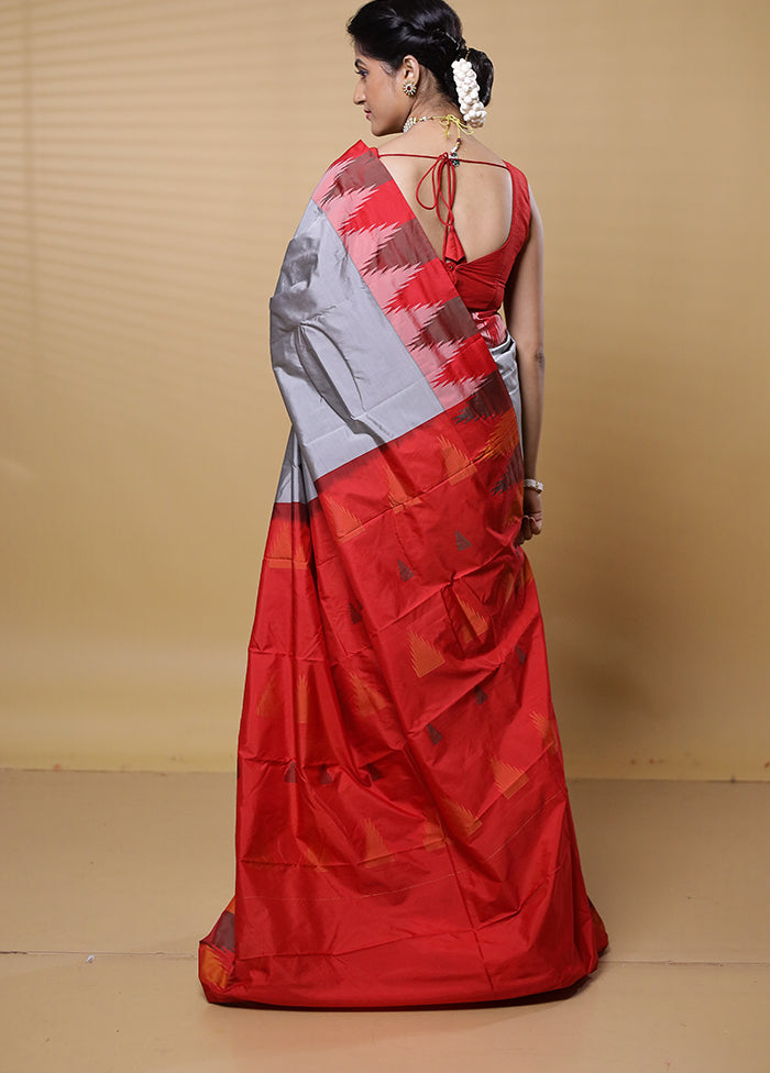 Grey Kanjivaram Silk Saree With Blouse Piece