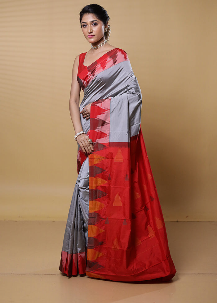 Grey Kanjivaram Silk Saree With Blouse Piece