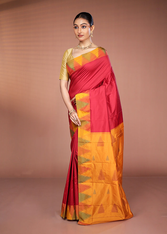 Maroon Kanjivaram Silk Saree With Blouse Piece