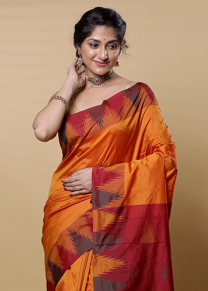 Rust Kanjivaram Silk Saree With Blouse Piece