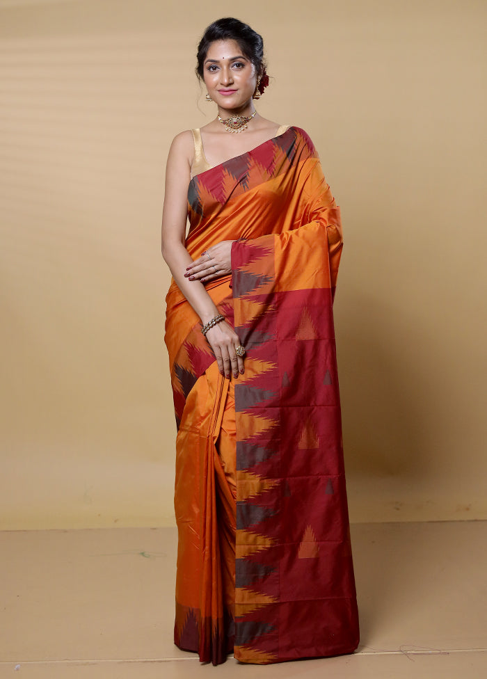 Rust Kanjivaram Silk Saree With Blouse Piece