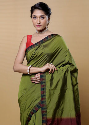 Green Kanjivaram Silk Saree With Blouse Piece