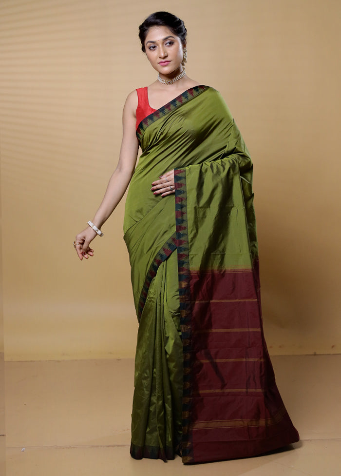 Green Kanjivaram Silk Saree With Blouse Piece