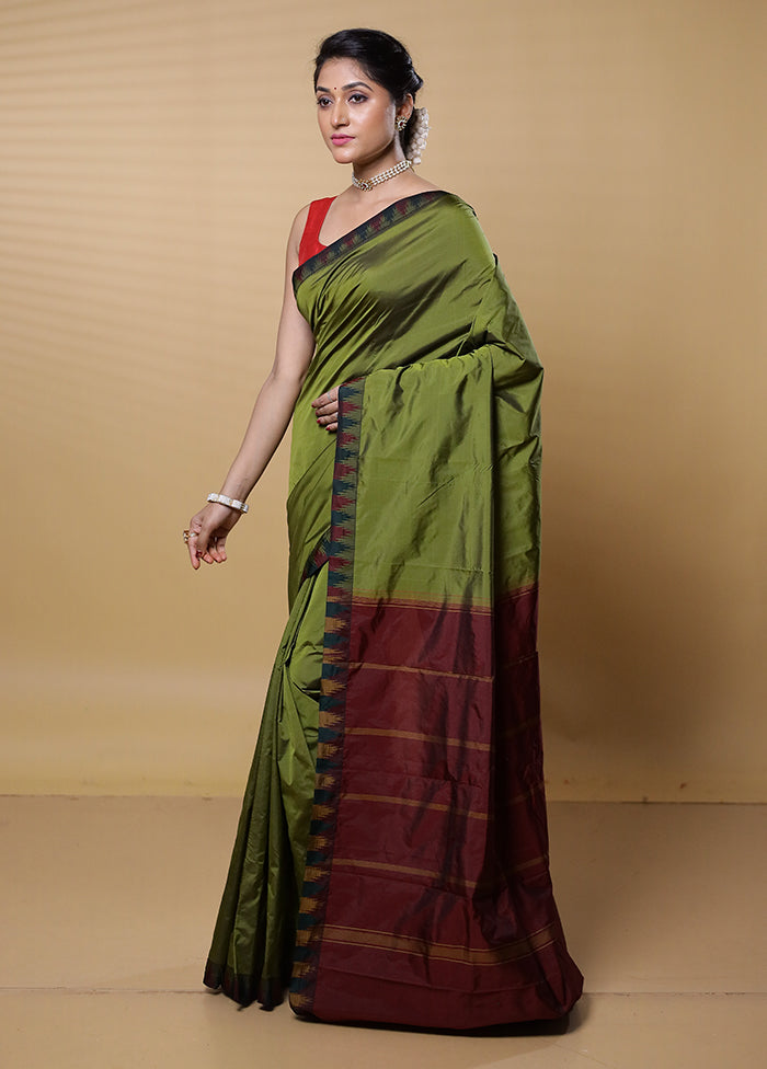 Green Kanjivaram Silk Saree With Blouse Piece