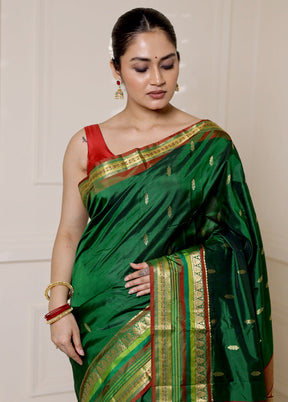 Green Kanjivaram Silk Saree With Blouse Piece