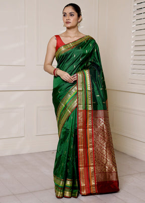 Green Kanjivaram Silk Saree With Blouse Piece