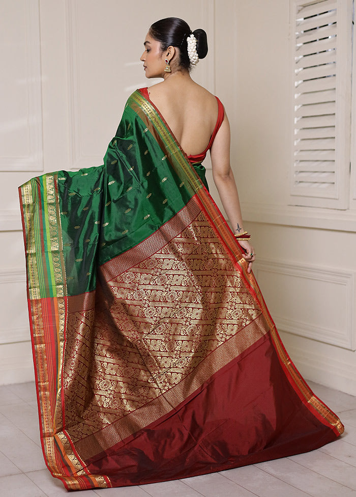 Green Kanjivaram Silk Saree With Blouse Piece