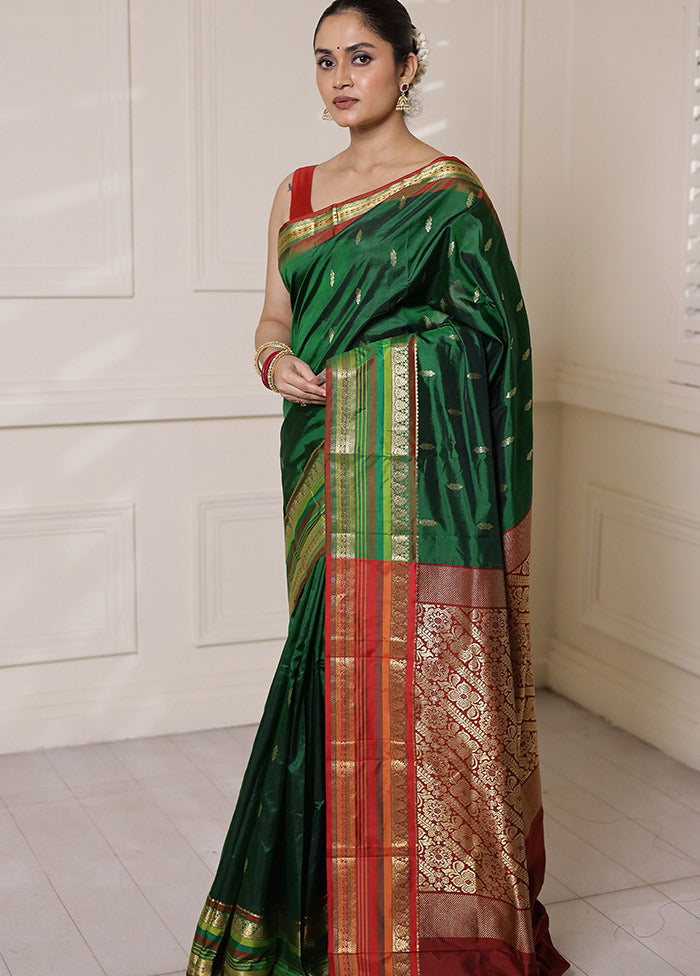 Green Kanjivaram Silk Saree With Blouse Piece