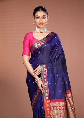 Blue Kanjivaram Silk Saree With Blouse Piece