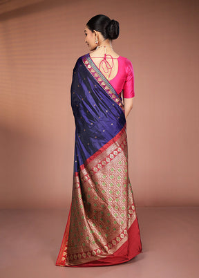 Blue Kanjivaram Silk Saree With Blouse Piece