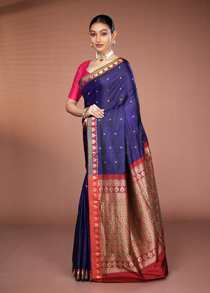Blue Kanjivaram Silk Saree With Blouse Piece