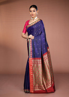 Blue Kanjivaram Silk Saree With Blouse Piece