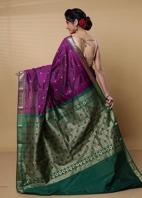 Purple Kanjivaram Silk Saree With Blouse Piece