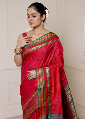 Pink Kanjivaram Silk Saree With Blouse Piece