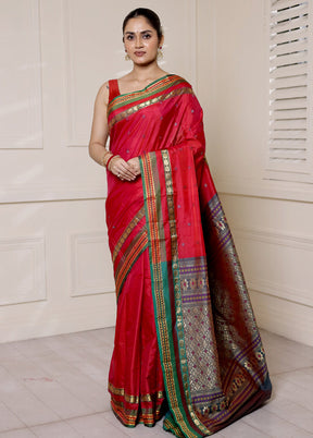 Pink Kanjivaram Silk Saree With Blouse Piece