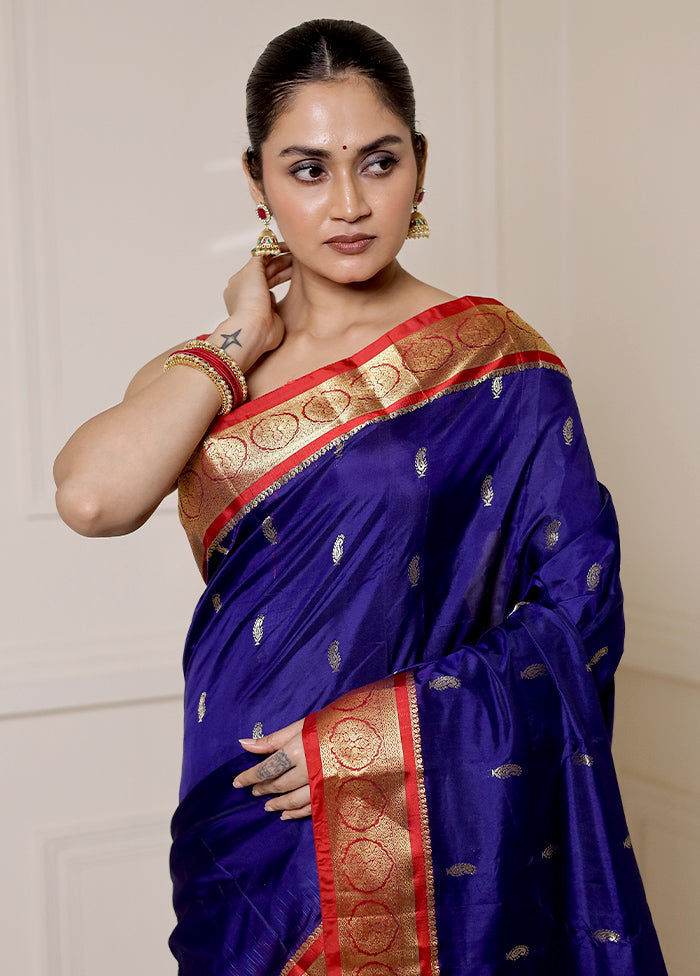 Blue Kanjivaram Silk Saree With Blouse Piece