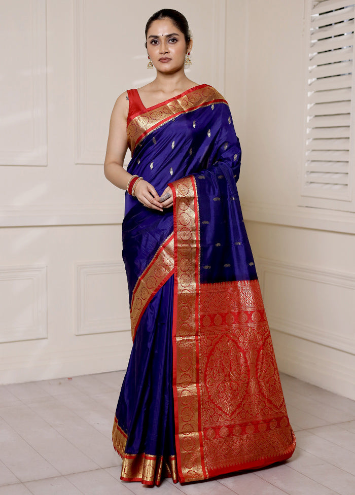 Blue Kanjivaram Silk Saree With Blouse Piece