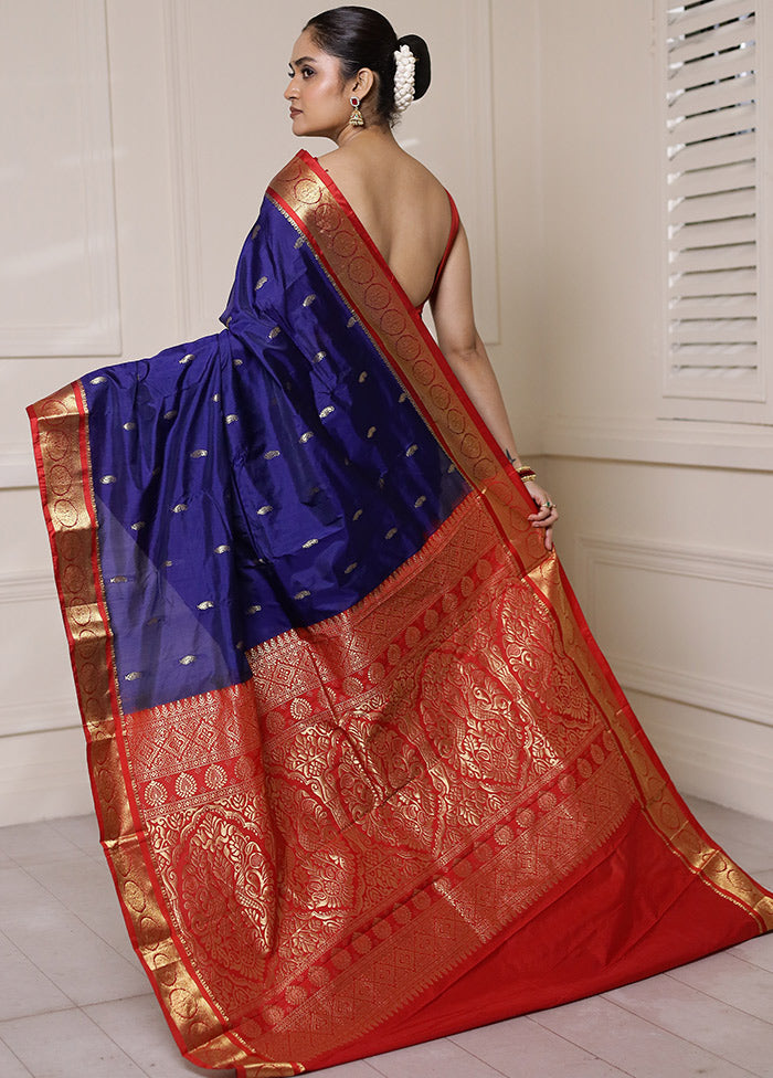 Blue Kanjivaram Silk Saree With Blouse Piece