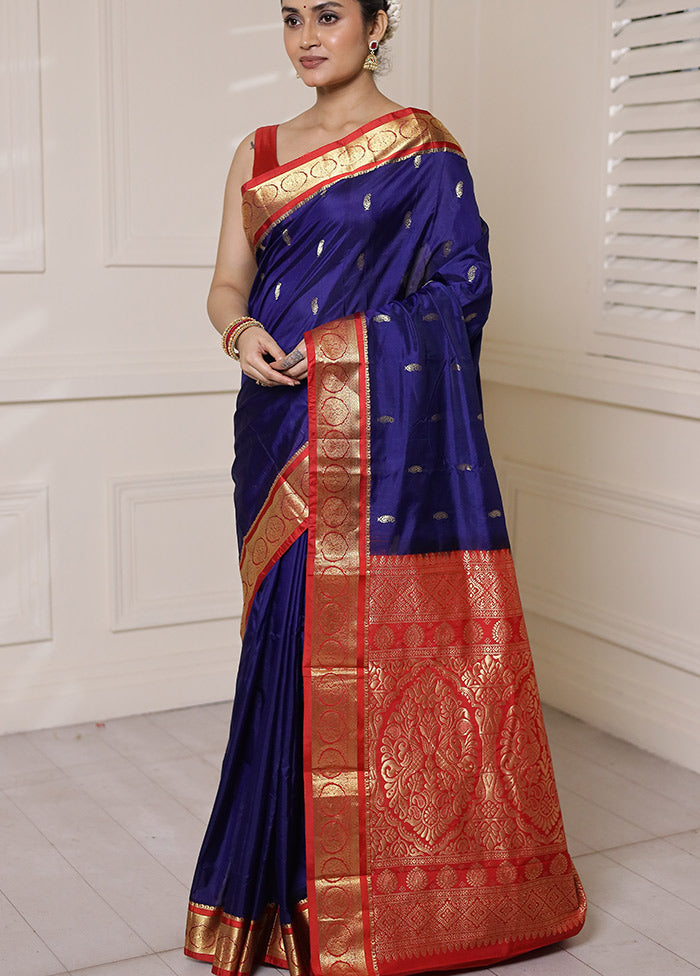 Blue Kanjivaram Silk Saree With Blouse Piece