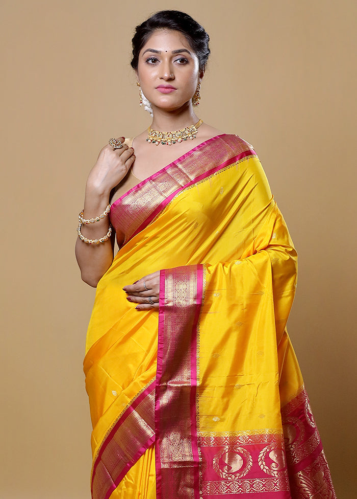 Yellow Kanjivaram Silk Saree With Blouse Piece