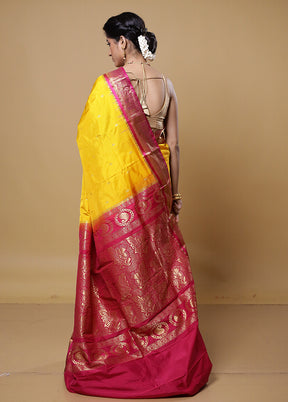 Yellow Kanjivaram Silk Saree With Blouse Piece