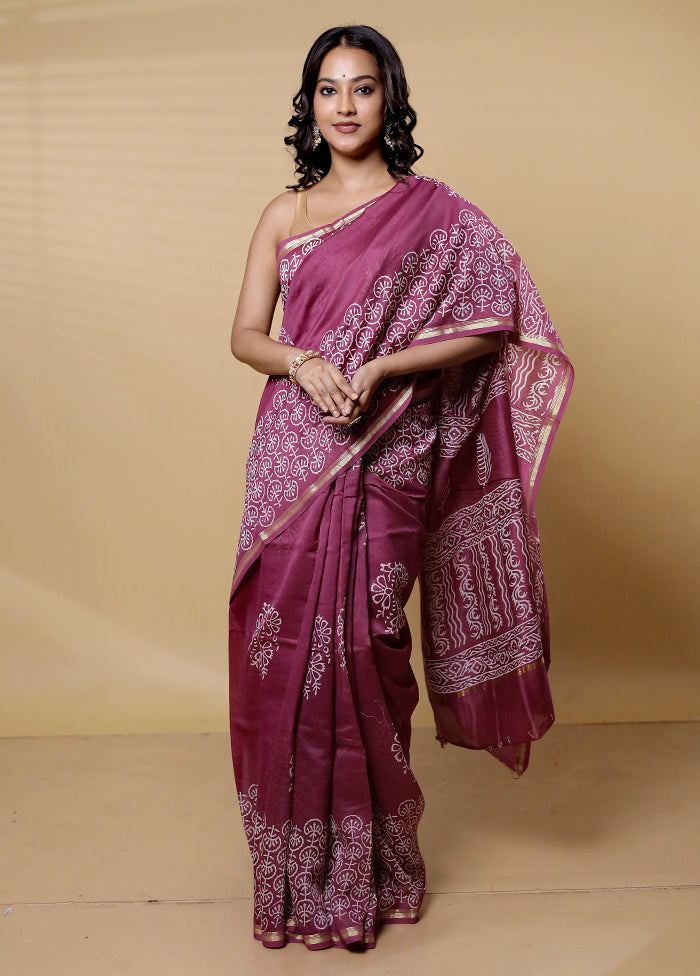 Purple Chanderi Cotton Saree With Blouse Piece