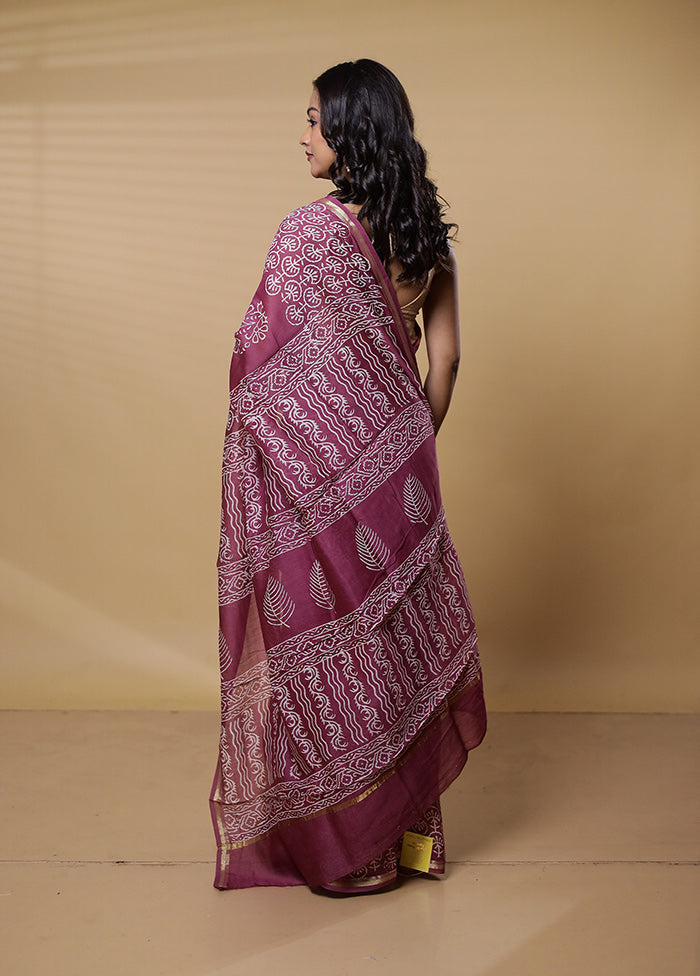 Purple Chanderi Cotton Saree With Blouse Piece