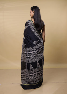 Black Chanderi Cotton Saree With Blouse Piece