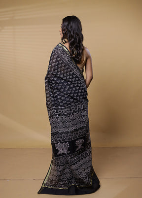 Black Chanderi Cotton Saree With Blouse Piece